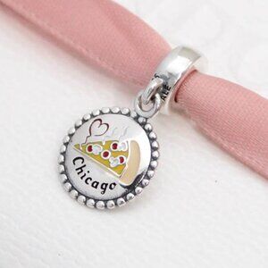 Pandora Chicago Exclusive Deep Dish Pizza Logo Dangle Charm S925 Silver with box